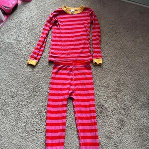 Hannah Anderson Red & Pink Stripe Long John Pajamas Yellow Trim Size 10